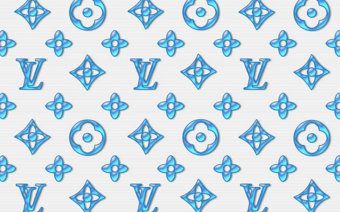 紋理灰色背景上的藍色 Louis Vuitton 字母組合圖案。