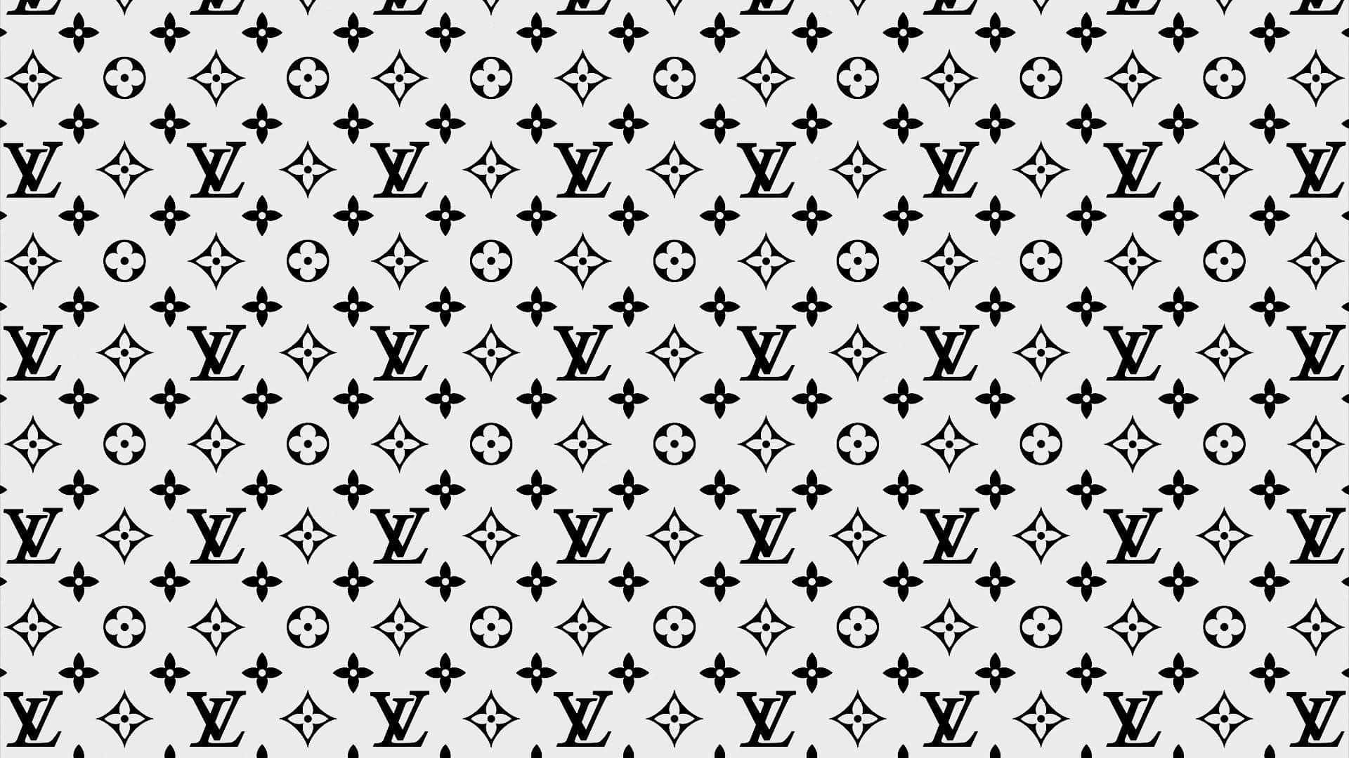 淺灰色背景上的黑白 Louis Vuitton 字母組合圖案。