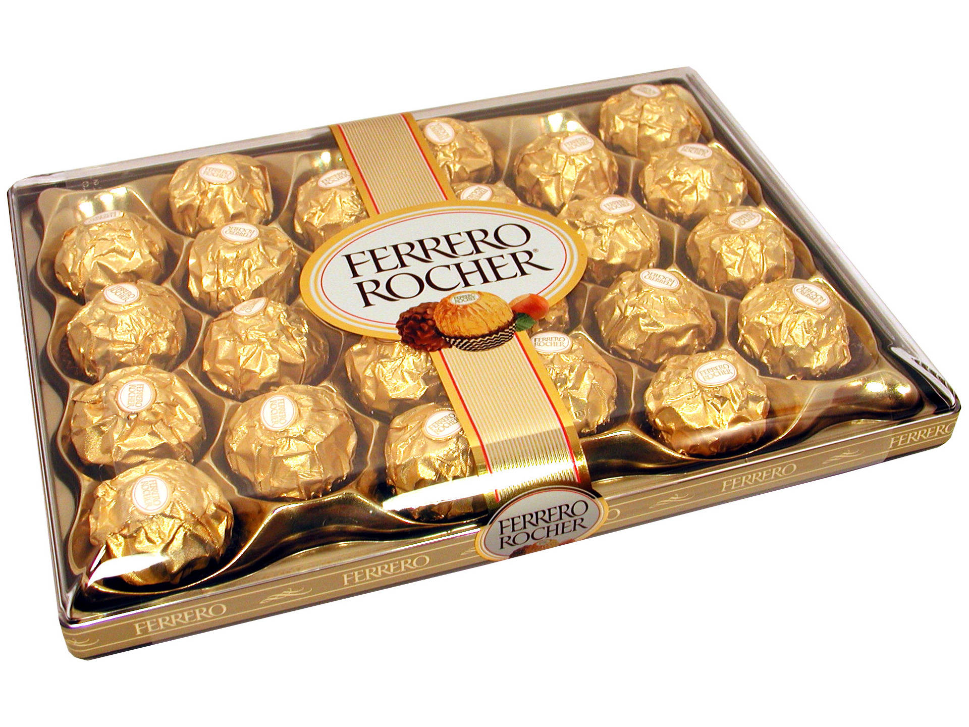 奢華金箔包裝巧克力 壁紙 — 一盒豪華的 Ferrero Rocher 朱古力，金色箔紙包裝，優雅品牌。