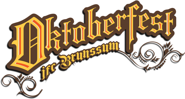 奧克托貝斯特布倫蘇姆標誌 壁紙 — 黑色背景上優雅的金色 Oktoberfest 字體，帶有華麗的棕色裝飾花紋。