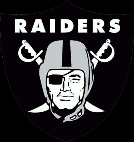 奧克蘭突襲者黑白標誌 壁紙 — 黑白Raiders標誌，特徵為一個戴頭盔的戰士在盾牌上交叉雙劍。