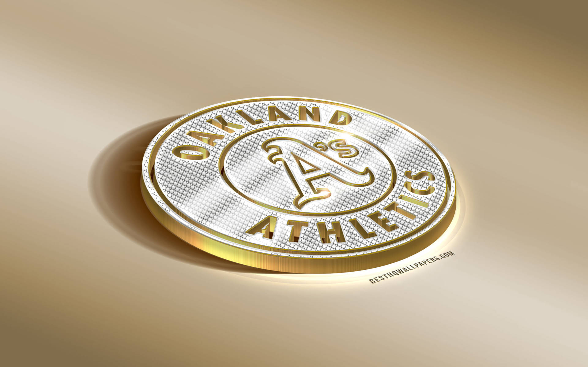 奧克蘭運動家棒球隊標誌以閃亮的金銀硬幣形式呈現。