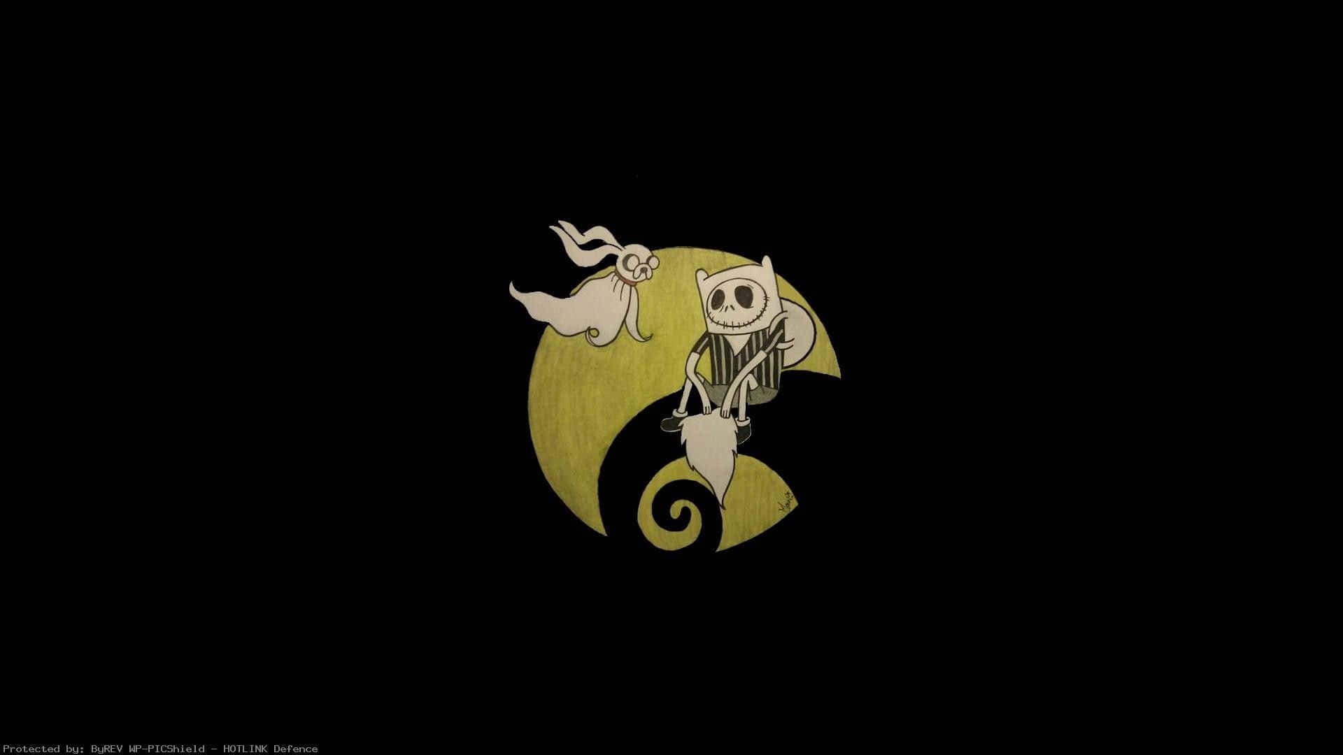 Jack Skellington 和 Sally 在一個萬聖節主題插圖中騎著新月。