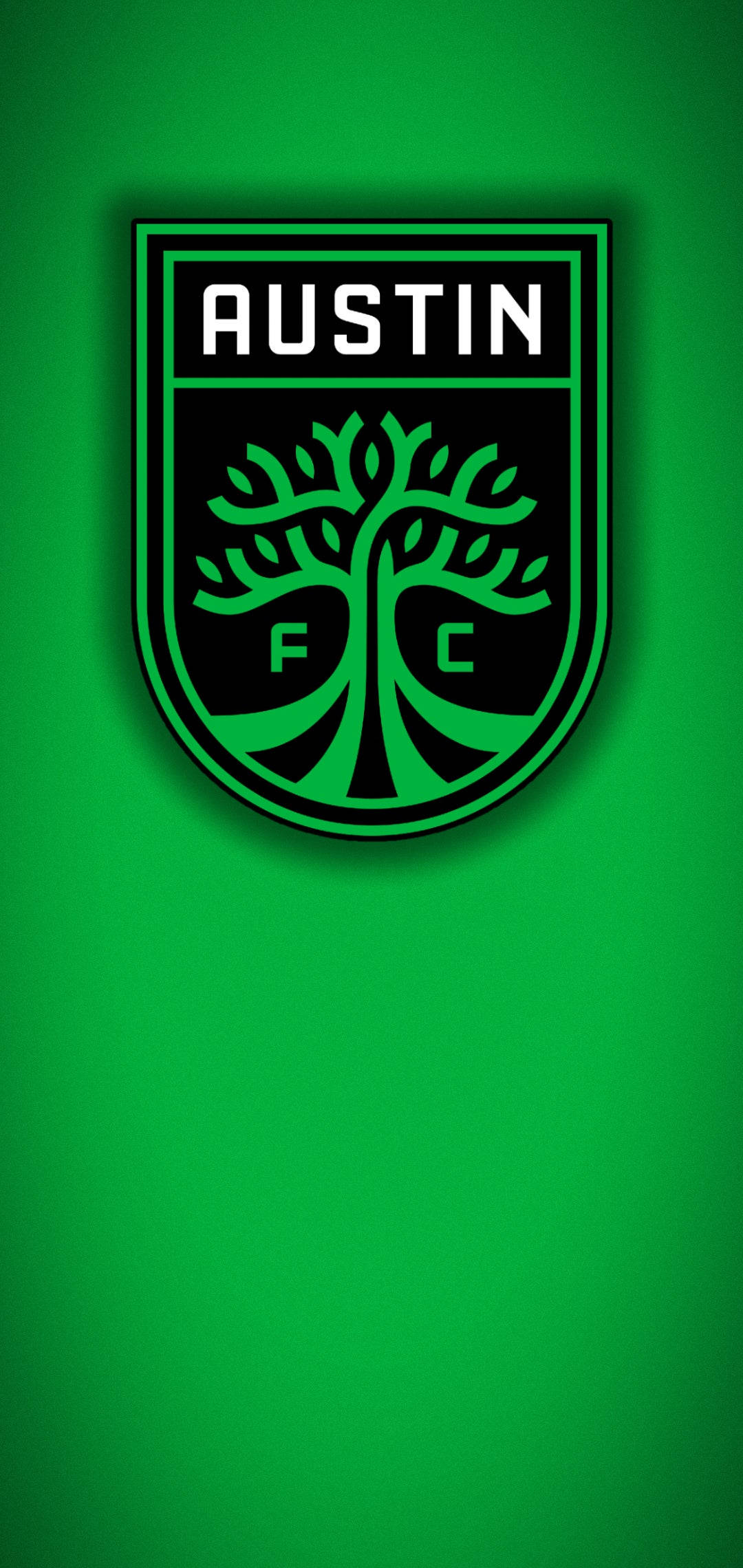 奧斯汀FC足球聯賽綠色橡樹標誌 壁紙 — 奧斯汀FC足球隊標誌，黑色和綠色，帶有微妙漸變的純綠色背景。