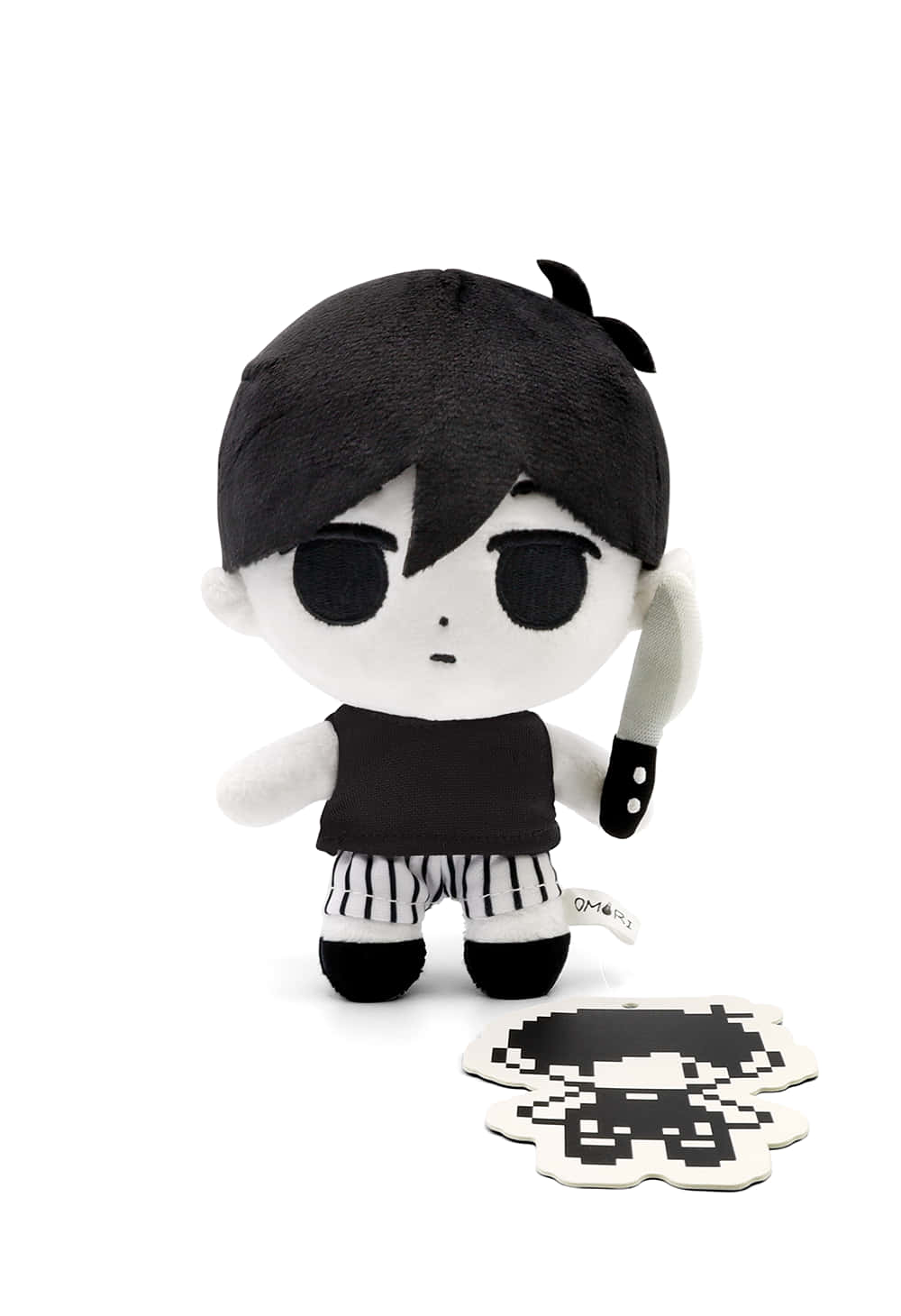 黑白chibi毛公仔，像素藝術配件，白色背景。