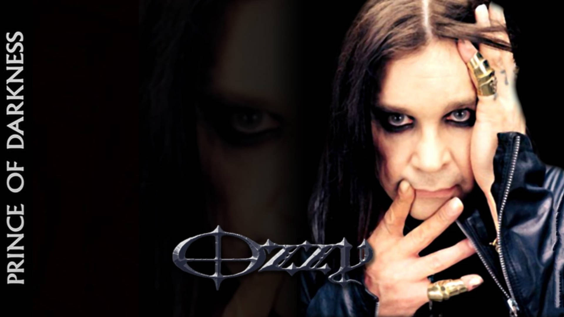 Ozzy Osbourne 身著深色化妝和皮夾克，佩戴金戒指