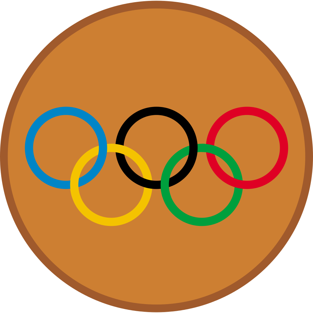 奧運五環棕色背景圖標 壁紙 — 五個相互交織的奧運環，顏色為藍、黃、黑、綠、紅，位於青銅圓圈中央。