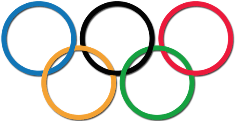 奧運五環符號 壁紙 — 五個相互扣連的奧運環，顏色為藍、黃、綠、紅和黑，襯托在純黑背景上。