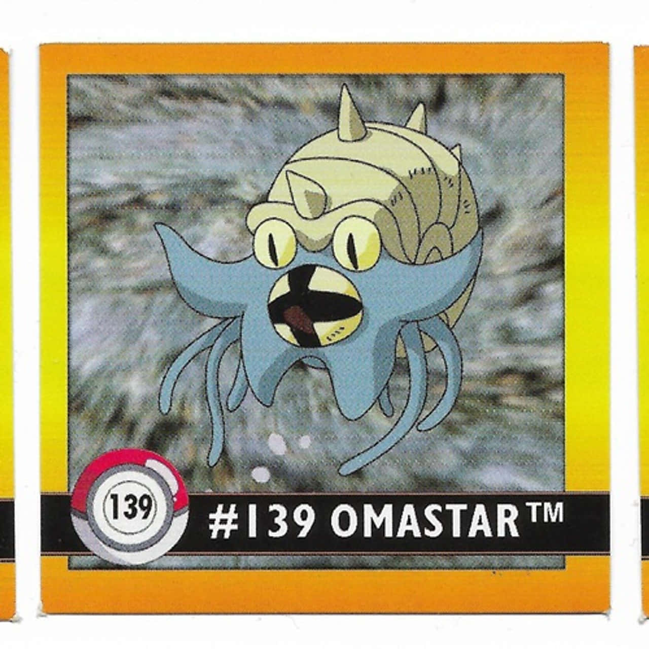 寵物小精靈卡 featuring OmaStar 編號 139，有藍色觸手同岩石背景。