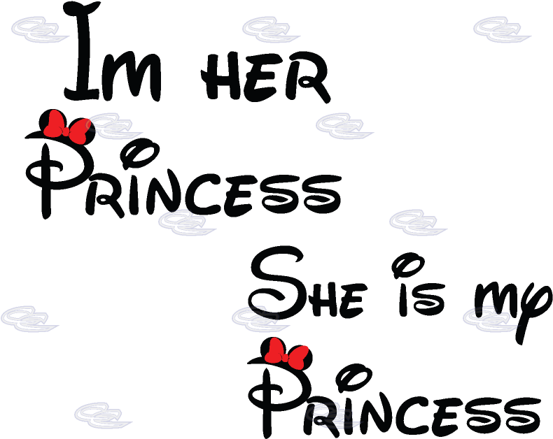 女同性戀公主宣言 壁紙 — 黑色背景，發光藍色文字寫著「Im HER PRINCESS She is my PRINCESS」，兩個紅色蝴蝶結漂浮在風格化的雲朵中。