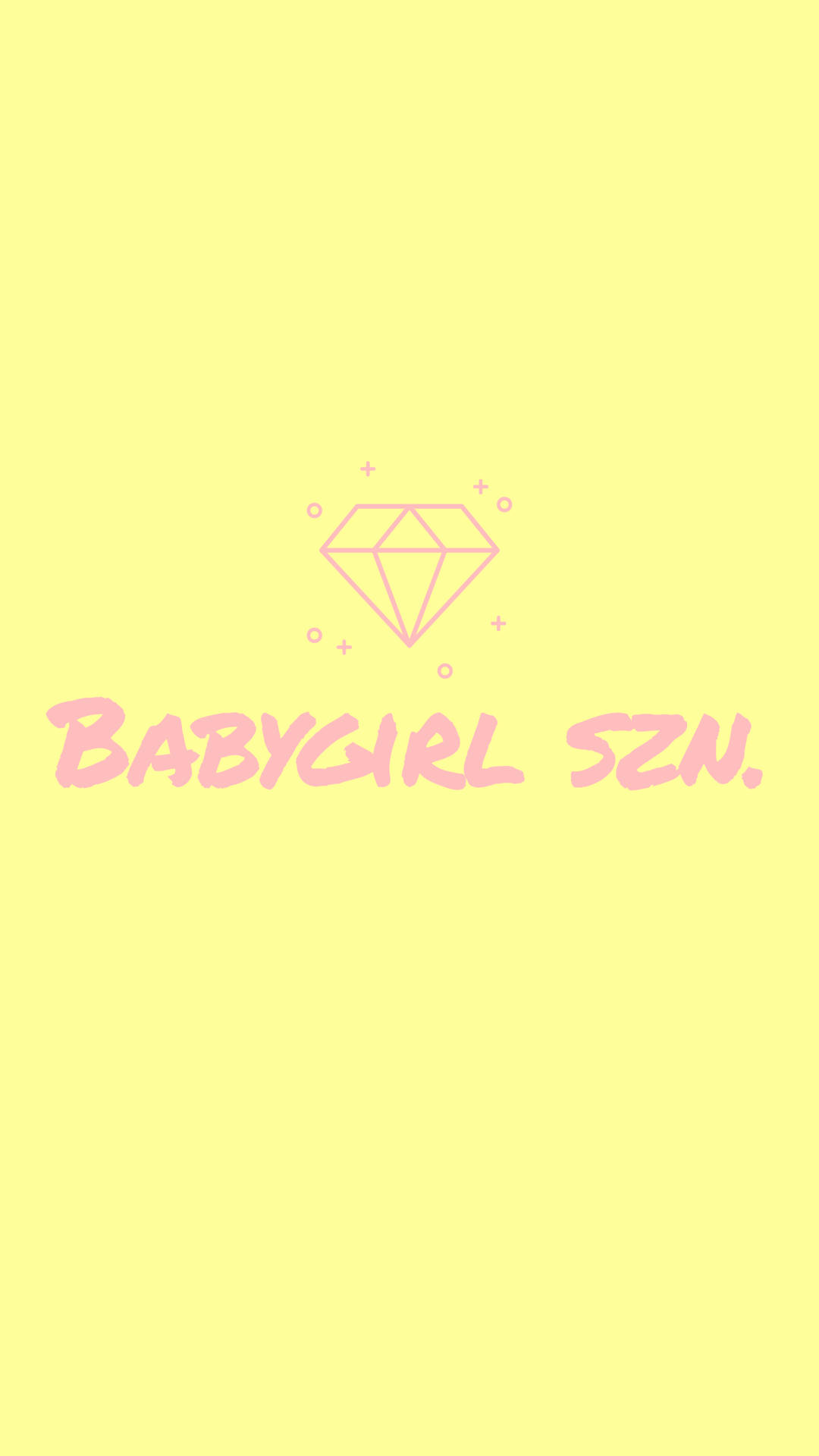 黃色背景上的粉紅色鑽石圖標和文字 BABYGIRL SZN