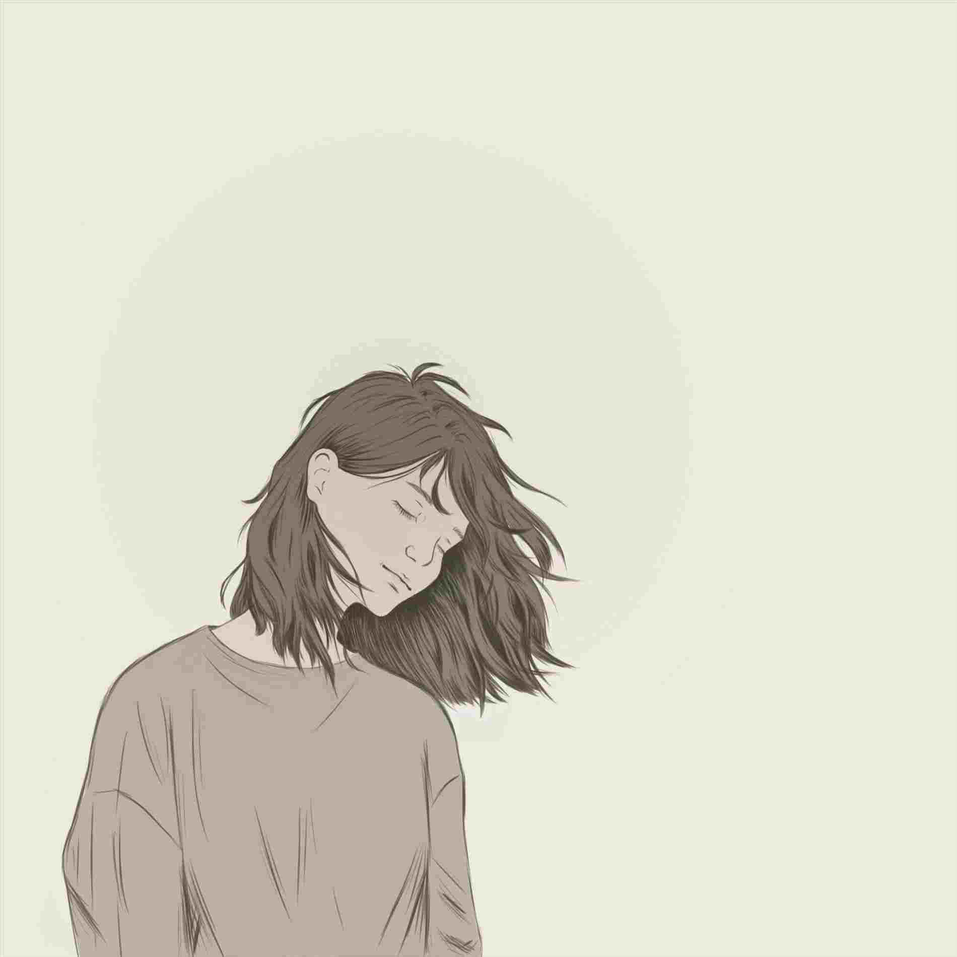 一個閉著眼睛、頭髮凌亂的人，看起來平靜而放鬆。