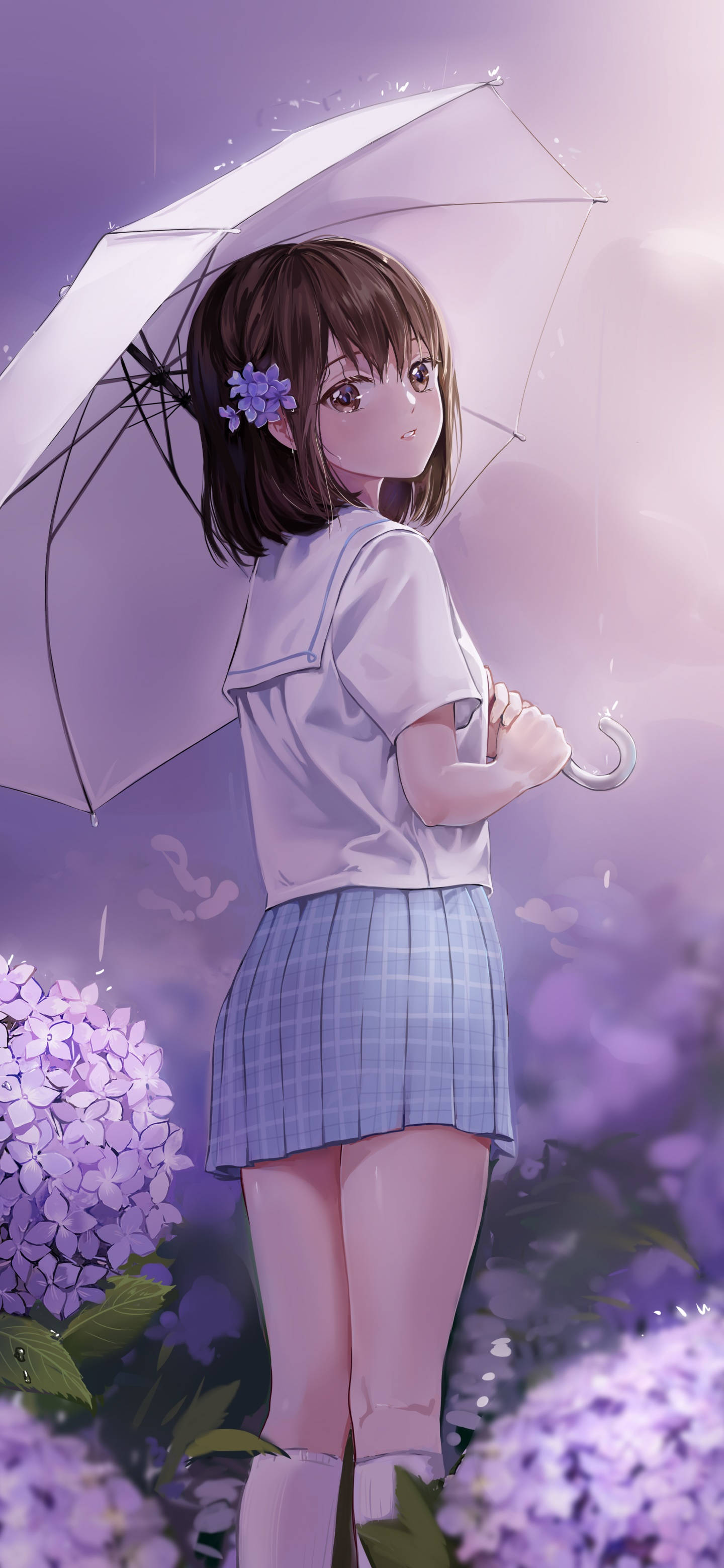 女孩站在花田中 壁紙