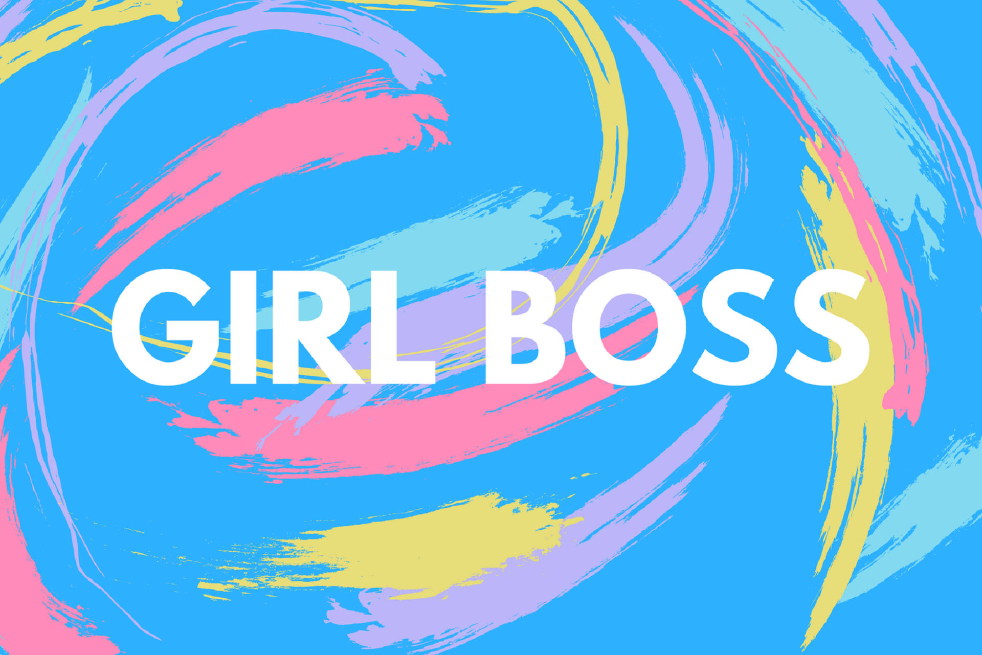 粗體白色文字 girl boss 在色彩繽紛的抽象筆觸之上