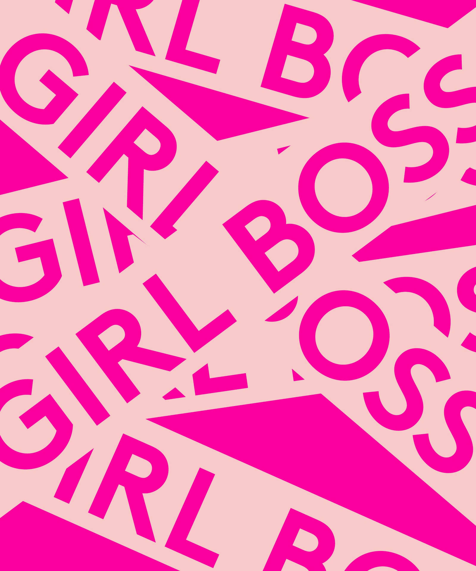 柔和粉紅色背景上嘅粉紅色「GIRL BOSS」文字同幾何圖案。