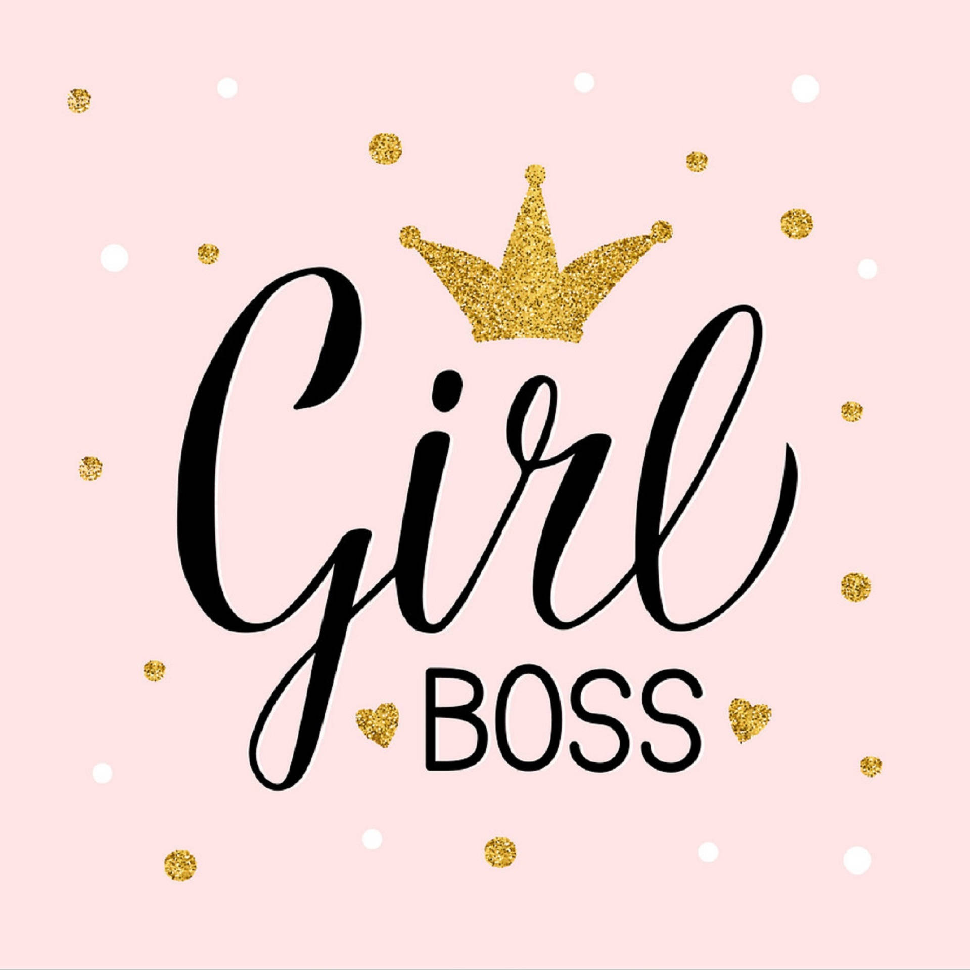 粉紅色背景，帶有金色閃粉皇冠和文字 girl boss。