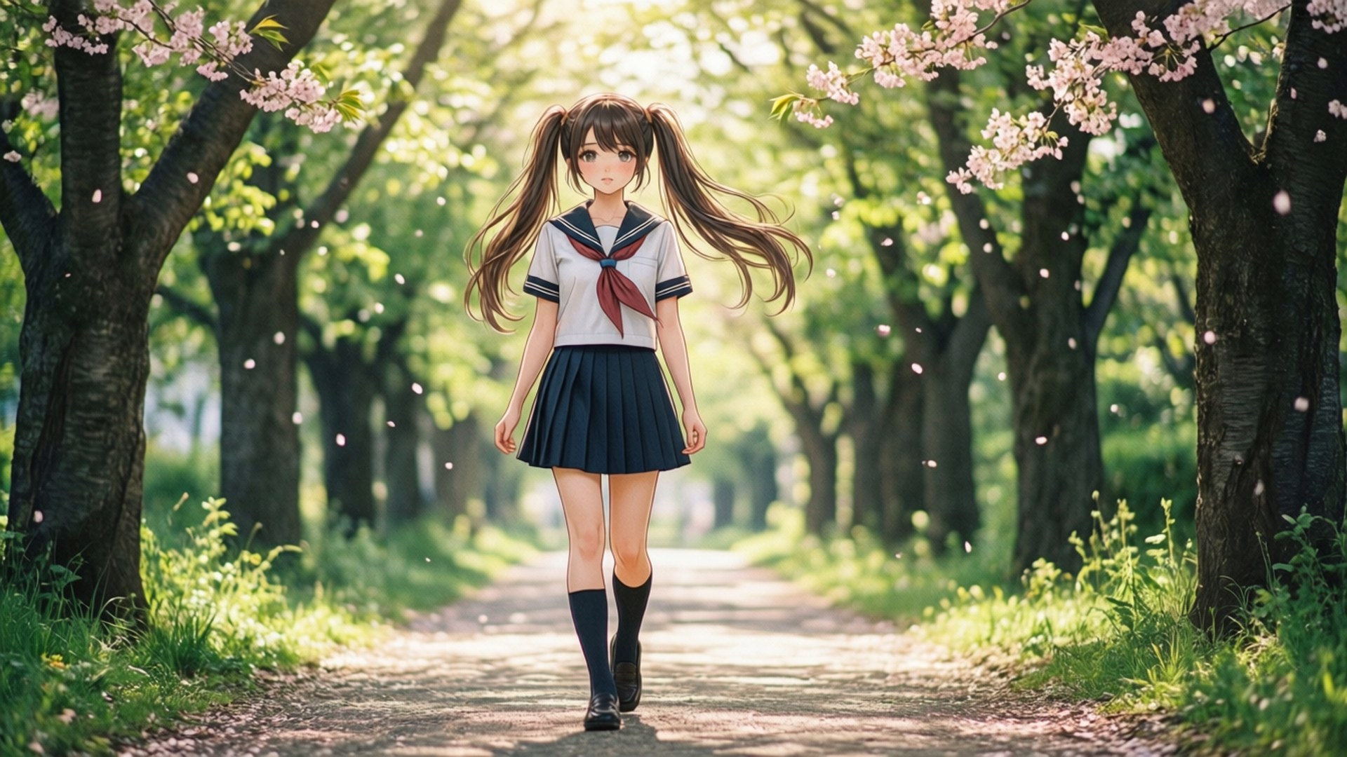 女學生漫步 壁紙