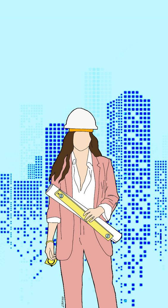 女建築師在像素化城市景觀前手持藍圖。