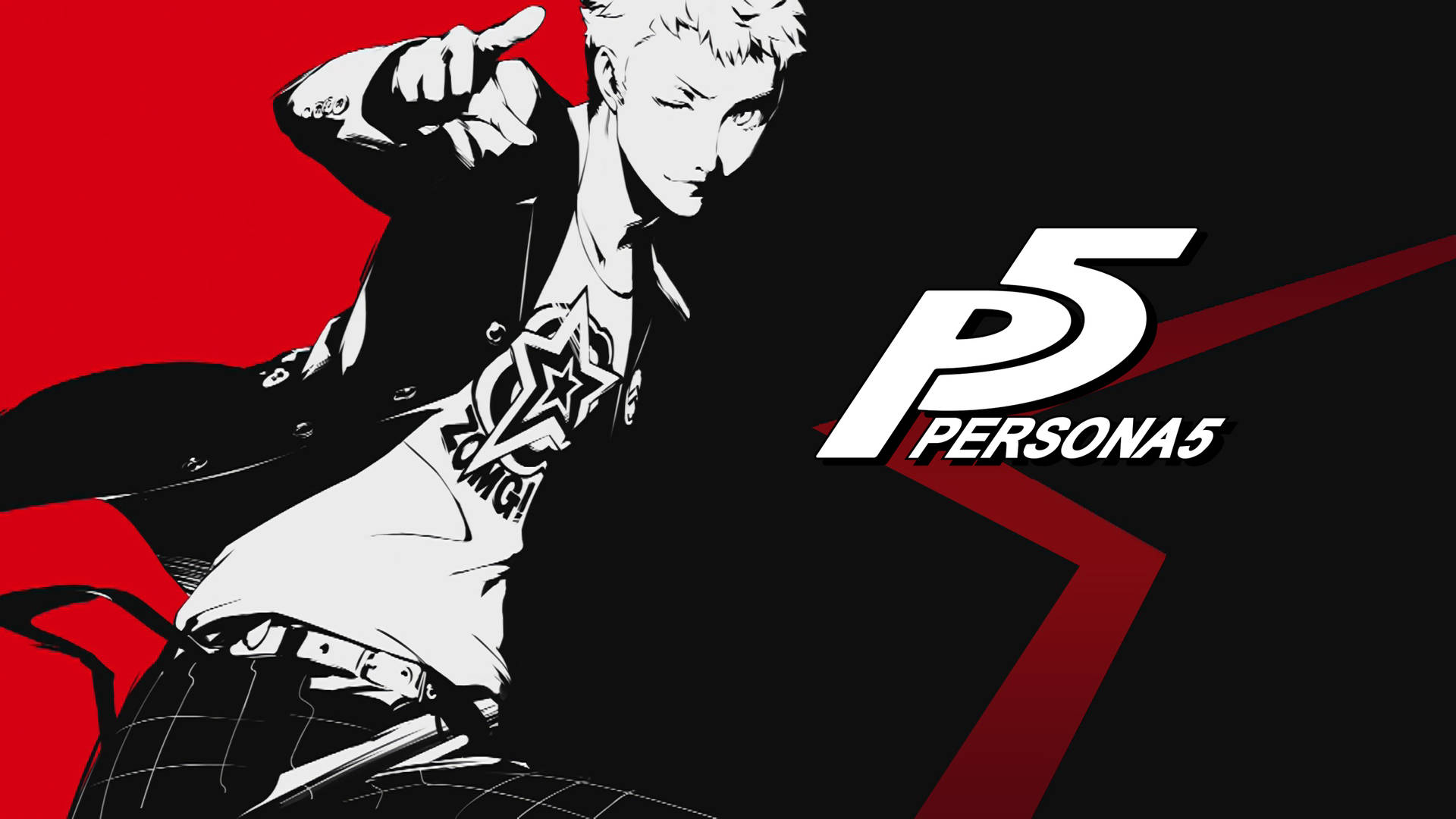 來自 Persona 5 的動漫角色以醒目的紅黑設計指向前方。