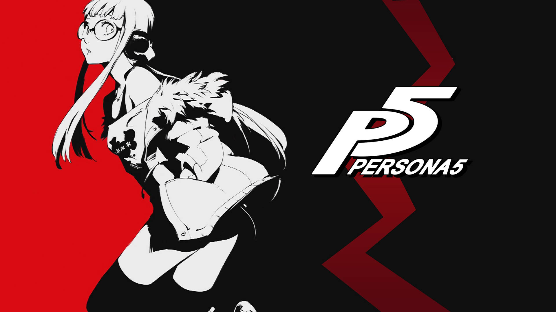 來自 Persona 5 的兩個黑白動漫角色在紅黑背景前。