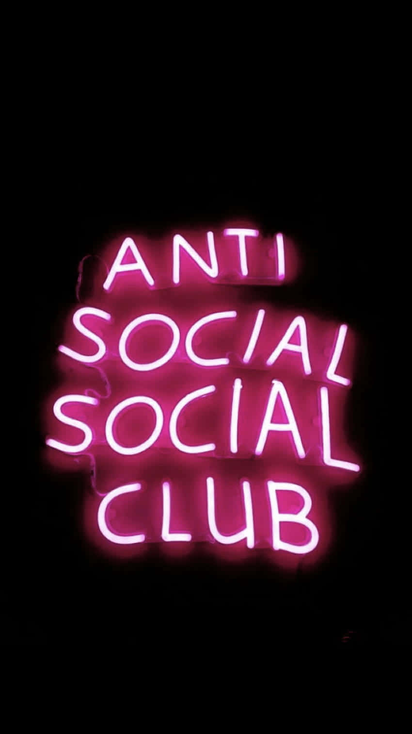 粉紅色霓虹燈牌，上面寫著 Anti Social Social Club，背景為黑色