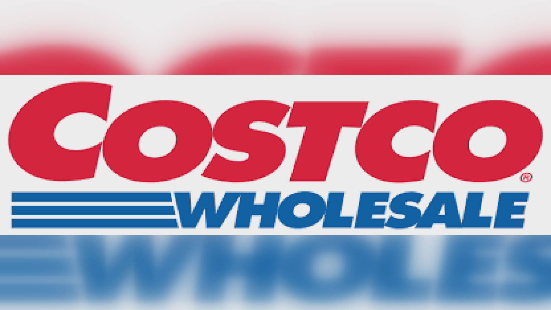 帶有紅色文字和藍色條紋的 Costco Wholesale 標誌。