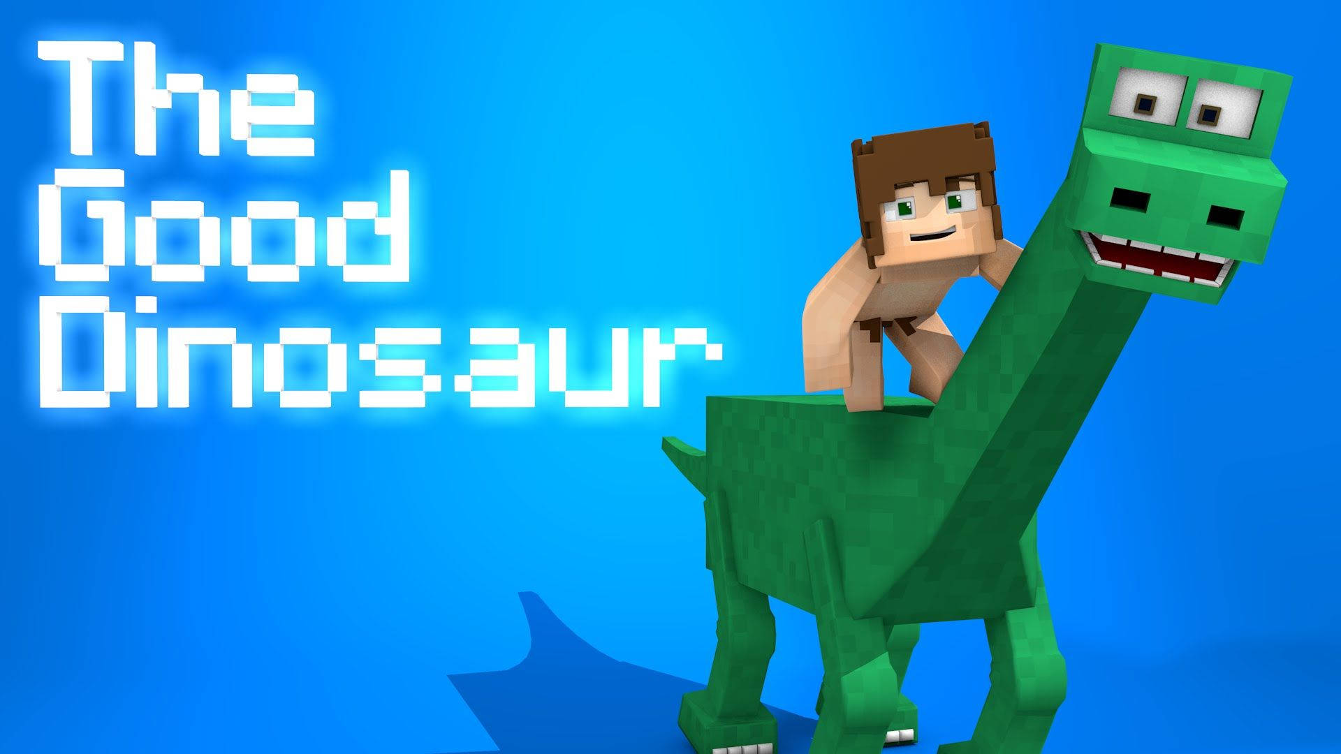 男孩以Minecraft像素藝術風格騎著微笑的綠色恐龍。