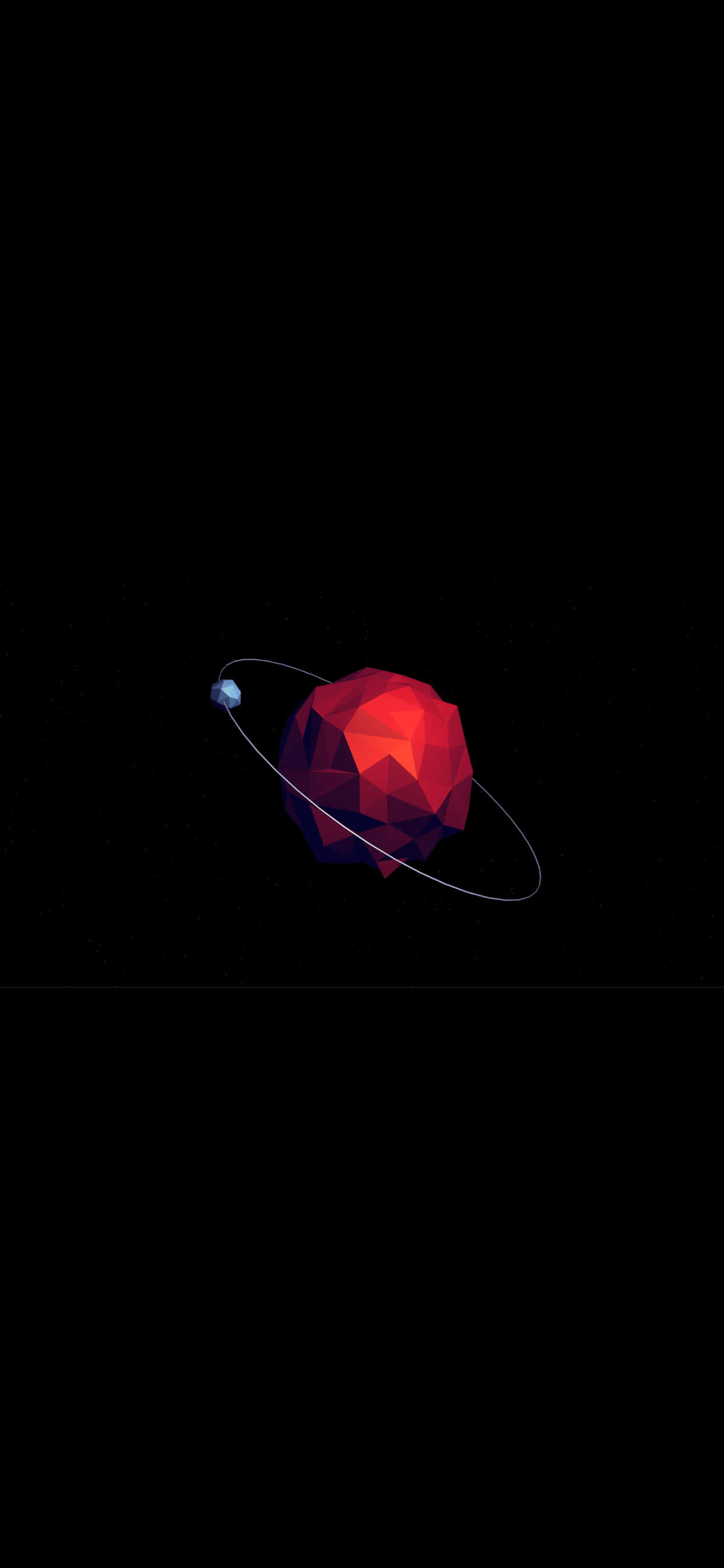 如 iPhone XS Max AMOLED 般耀眼奪目 壁紙 — 一個低多邊形的紅色行星，帶有薄環和小衛星，漂浮在點綴著遙遠星球的深邃黑色太空中。