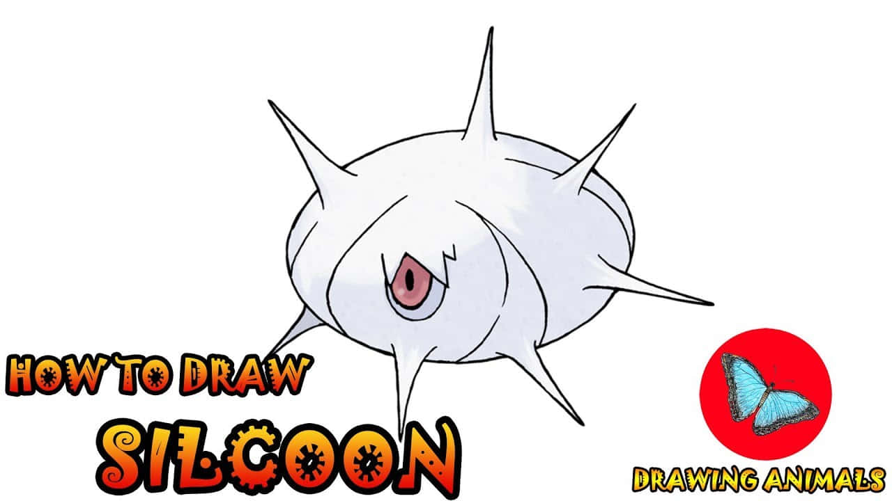 如何繪製Silcoon海報 壁紙 — 一個白色尖刺生物嘅卡通畫，得一隻眼，同埋文字顯示點樣畫 Silcoon。