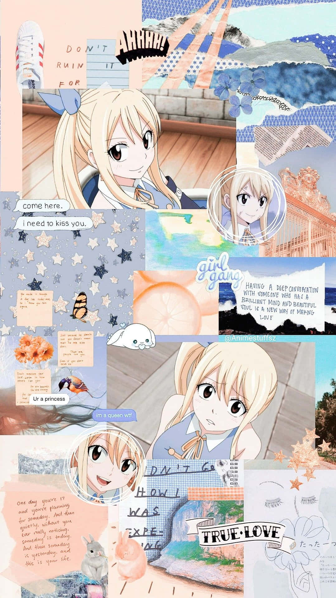 附有語錄及裝飾元素的動漫少女拼貼畫。