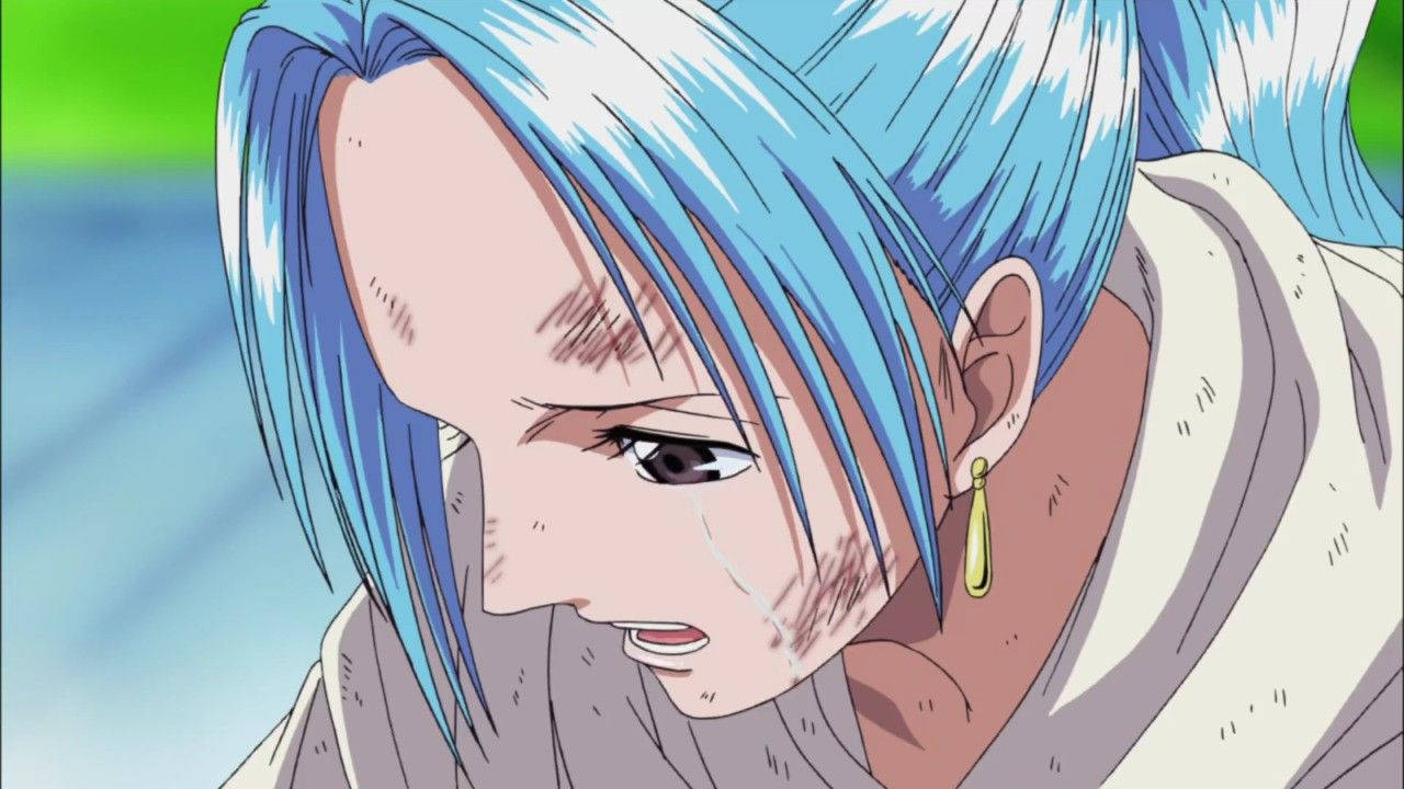 藍色頭髮的動漫角色正在激烈哭泣