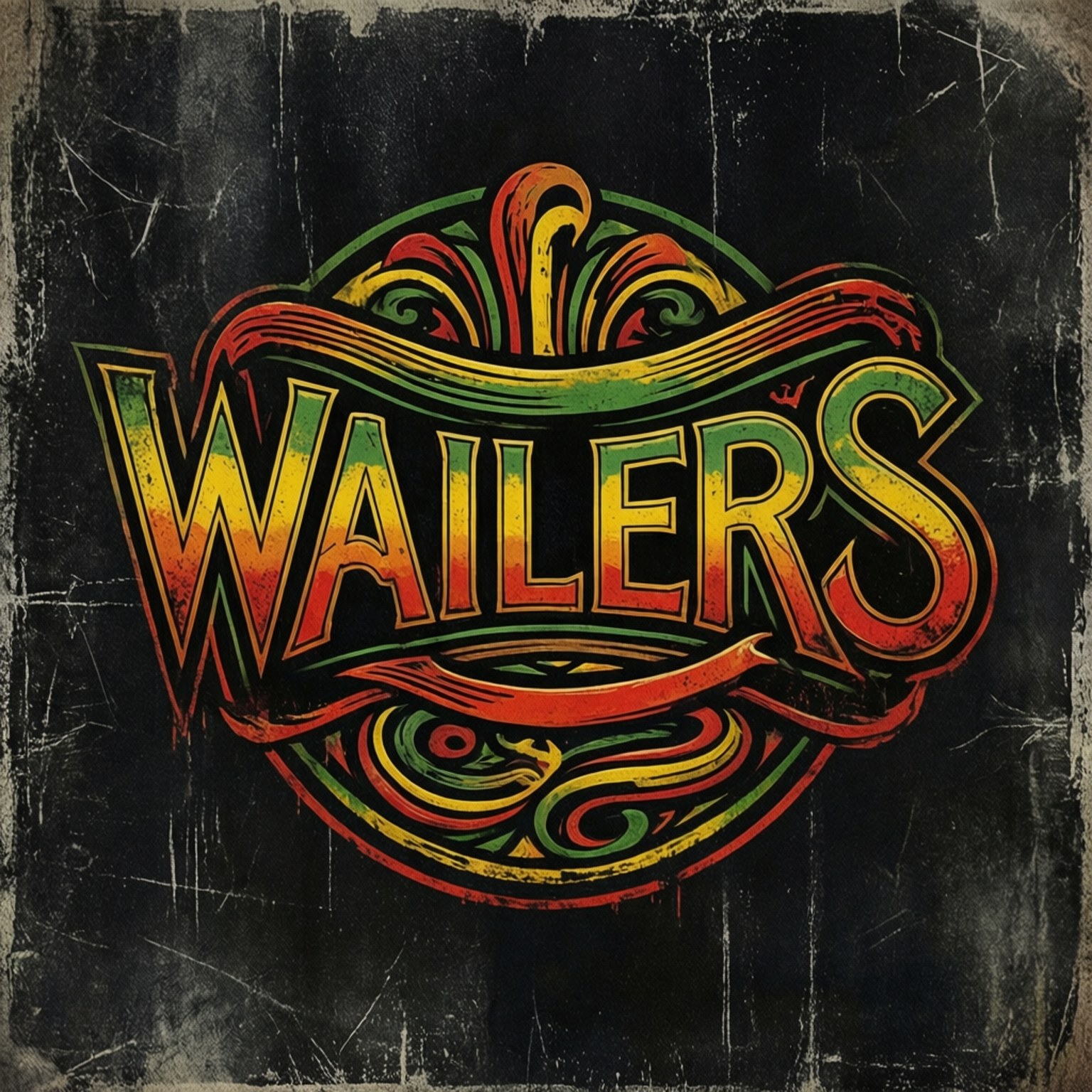 Wailers的復古風格標誌，帶有旋轉圖案和破舊紋理。