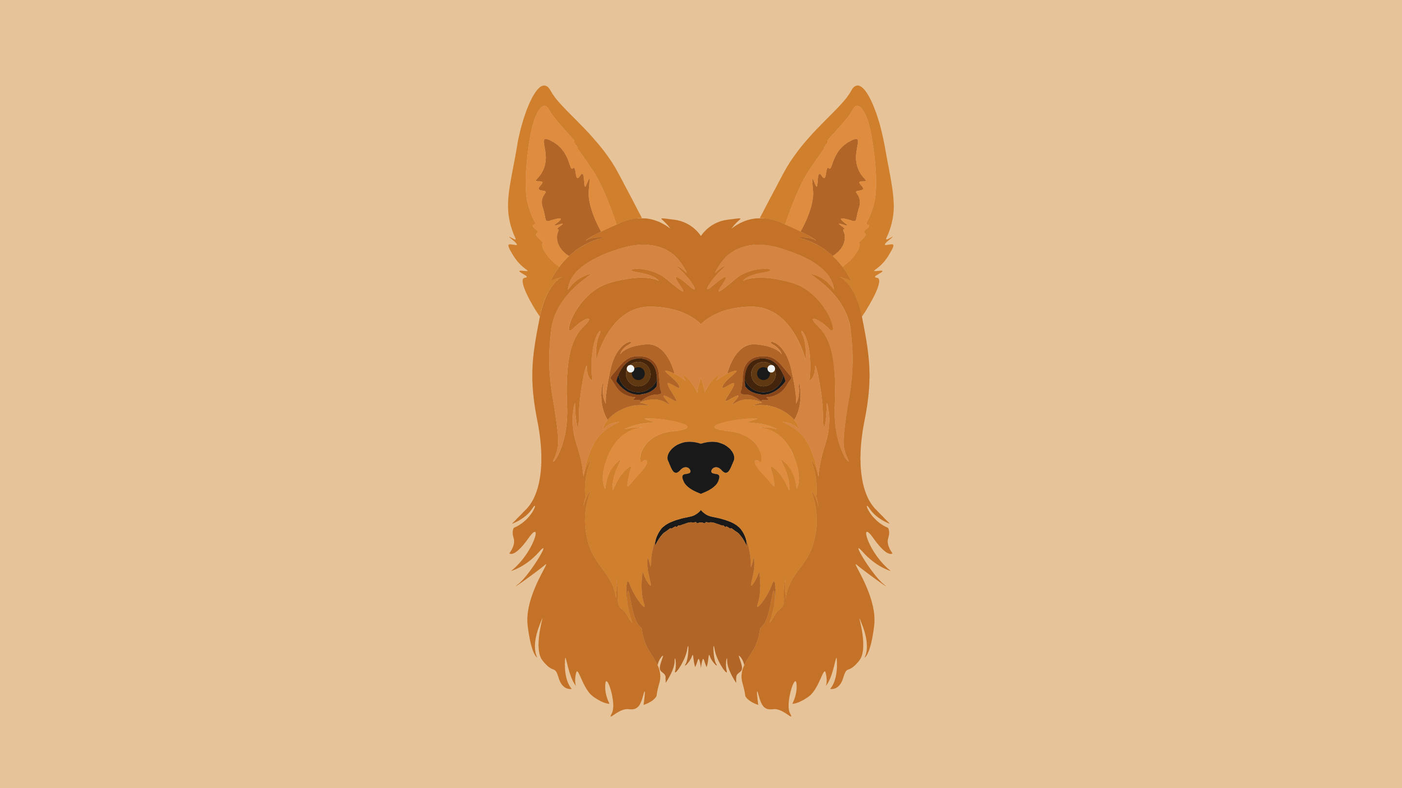 威嚴約克夏犬數位藝術渲染 壁紙 — 一幅風格化的插圖，描繪一隻棕褐色澳洲㹴的頭部，有著豎起的耳朵和富有表情的眼睛，背景為米色。