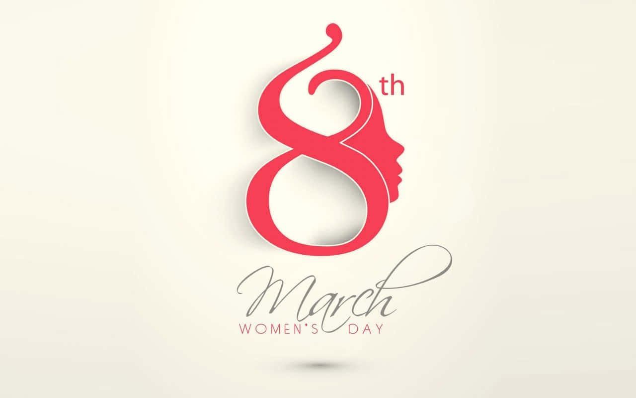 紅色風格化數字八，帶有女性側面輪廓，用於March 8th Women's Day。