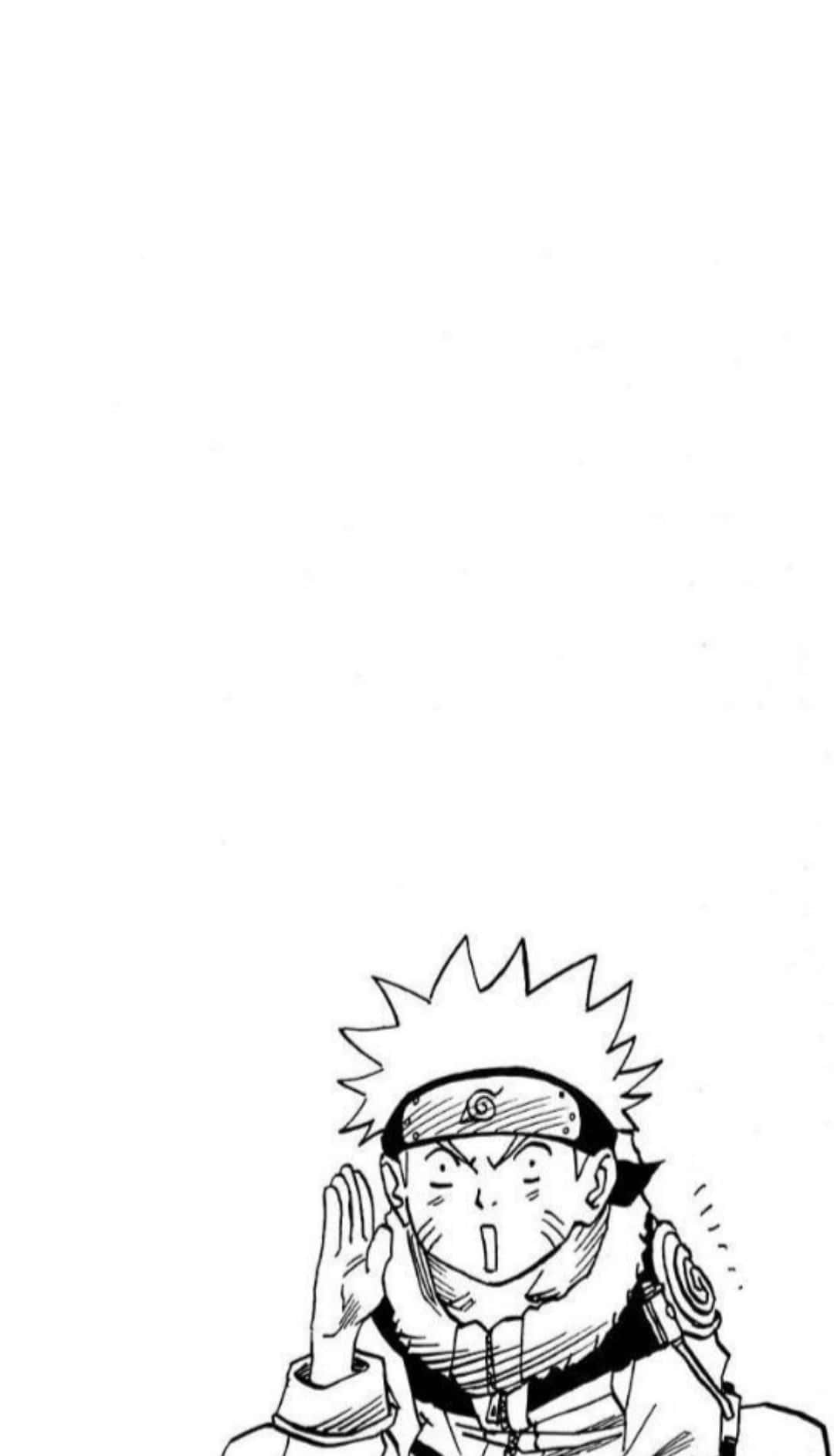 嬉戲鳴人黑白版 壁紙 — 一個黑白漫畫面板顯示漩渦鳴人對著純白色背景大喊，手放在耳邊。