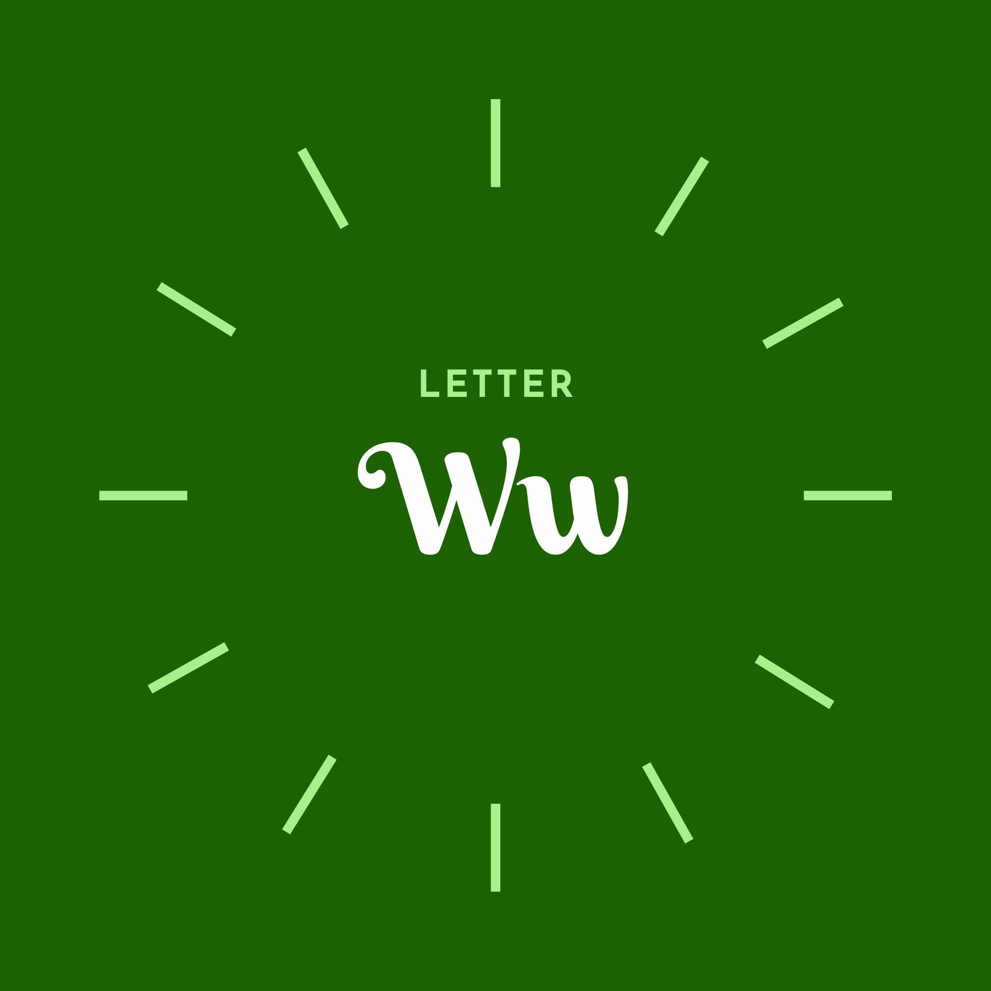 綠色背景，白色字母 Wu 和淺綠色小時標記。