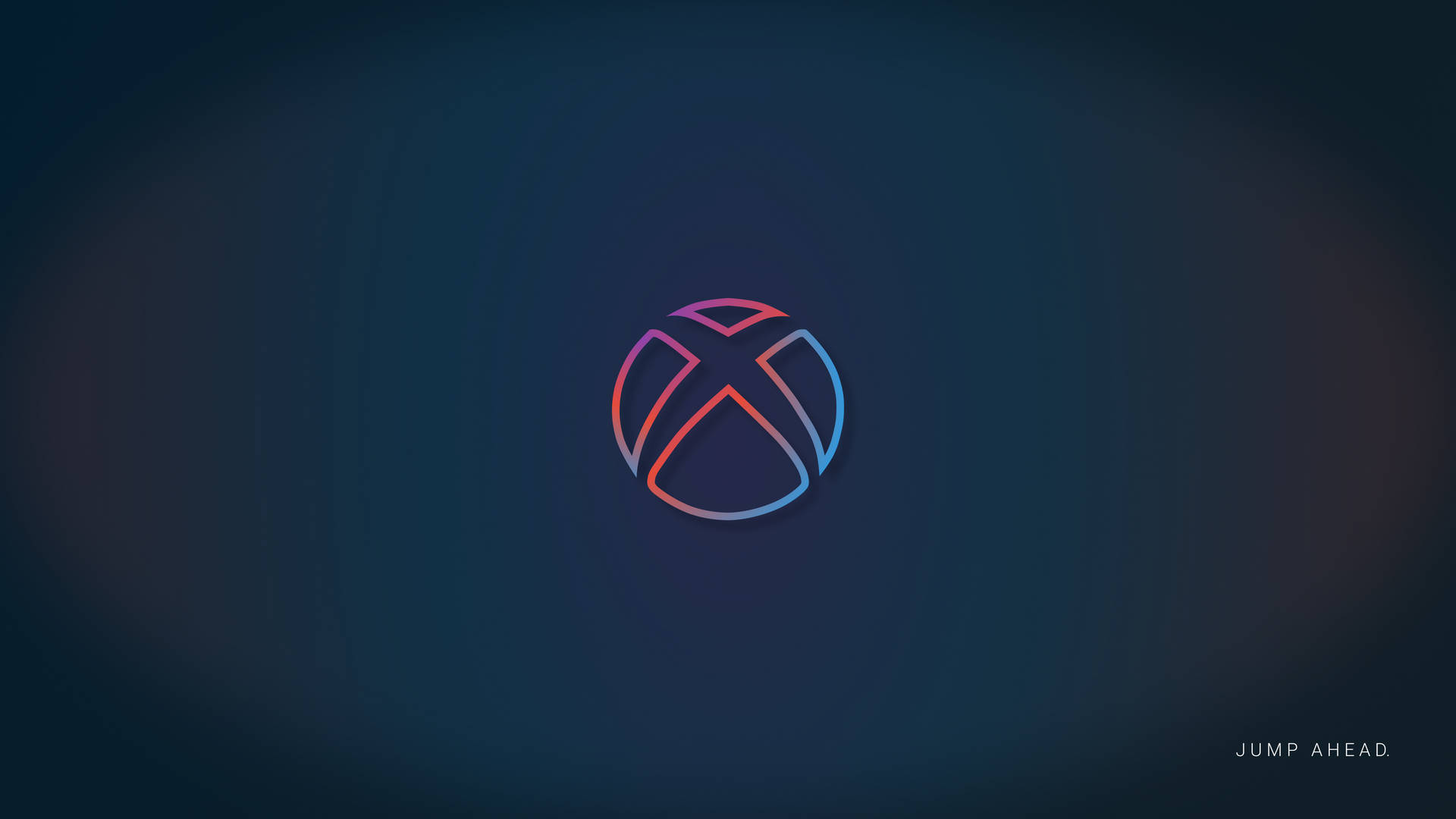 發光的Xbox標誌，帶有粉紅色和藍色漸變，背景為深藍色。