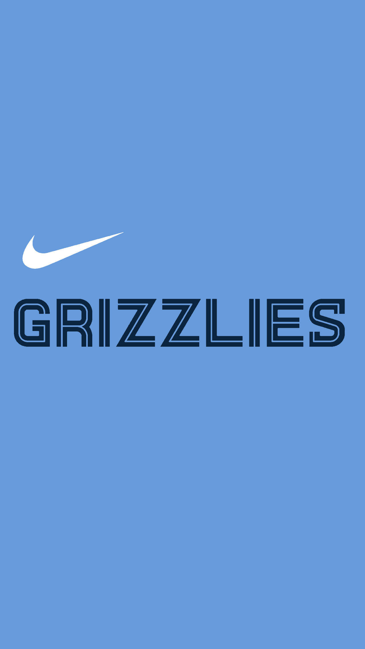 孟菲斯灰熊隊耐克 壁紙 — 簡約藍色壁紙，帶有Nike勾號和Grizzlies標誌，以粗體深色字體呈現。