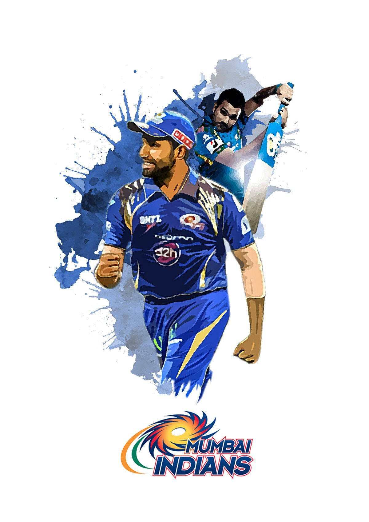 兩名Mumbai Indians板球運動員擺出動作姿勢，下方有球隊標誌。
