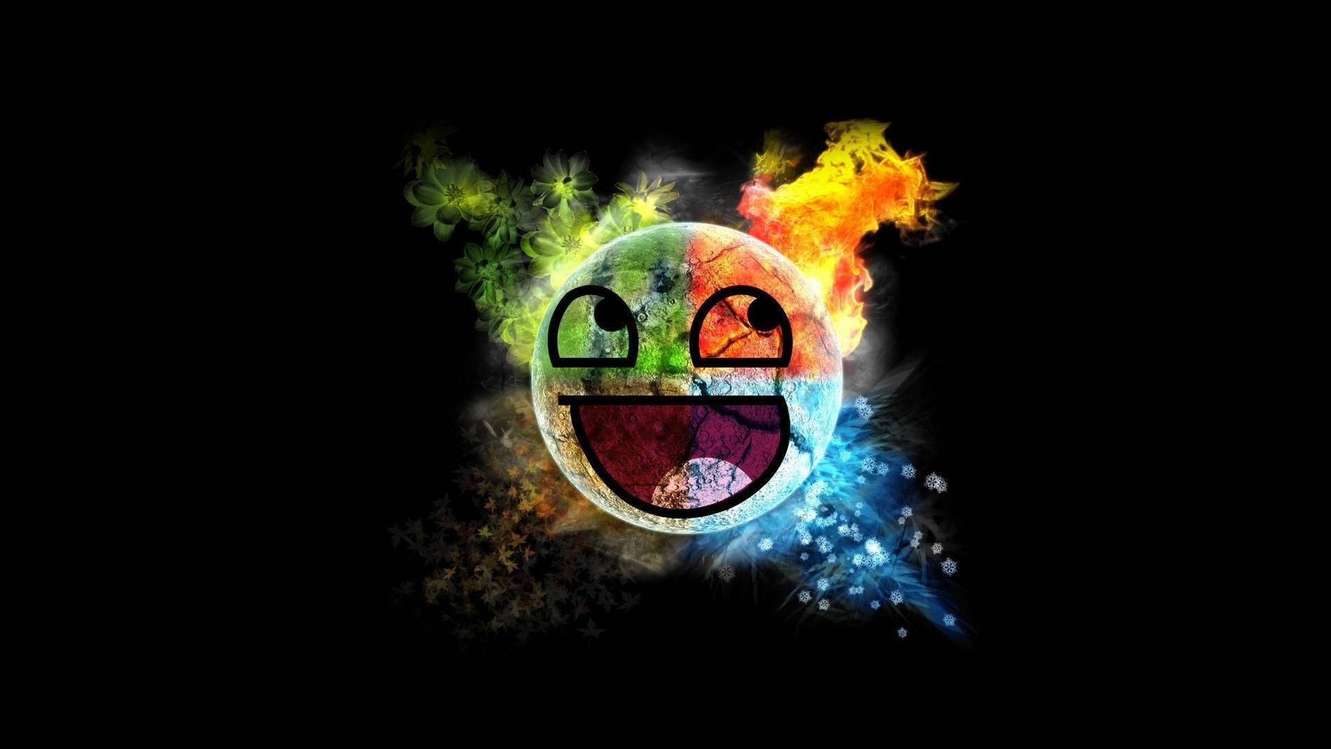 一個在黑色背景上帶有火焰和霜凍效果的多彩表情符號。