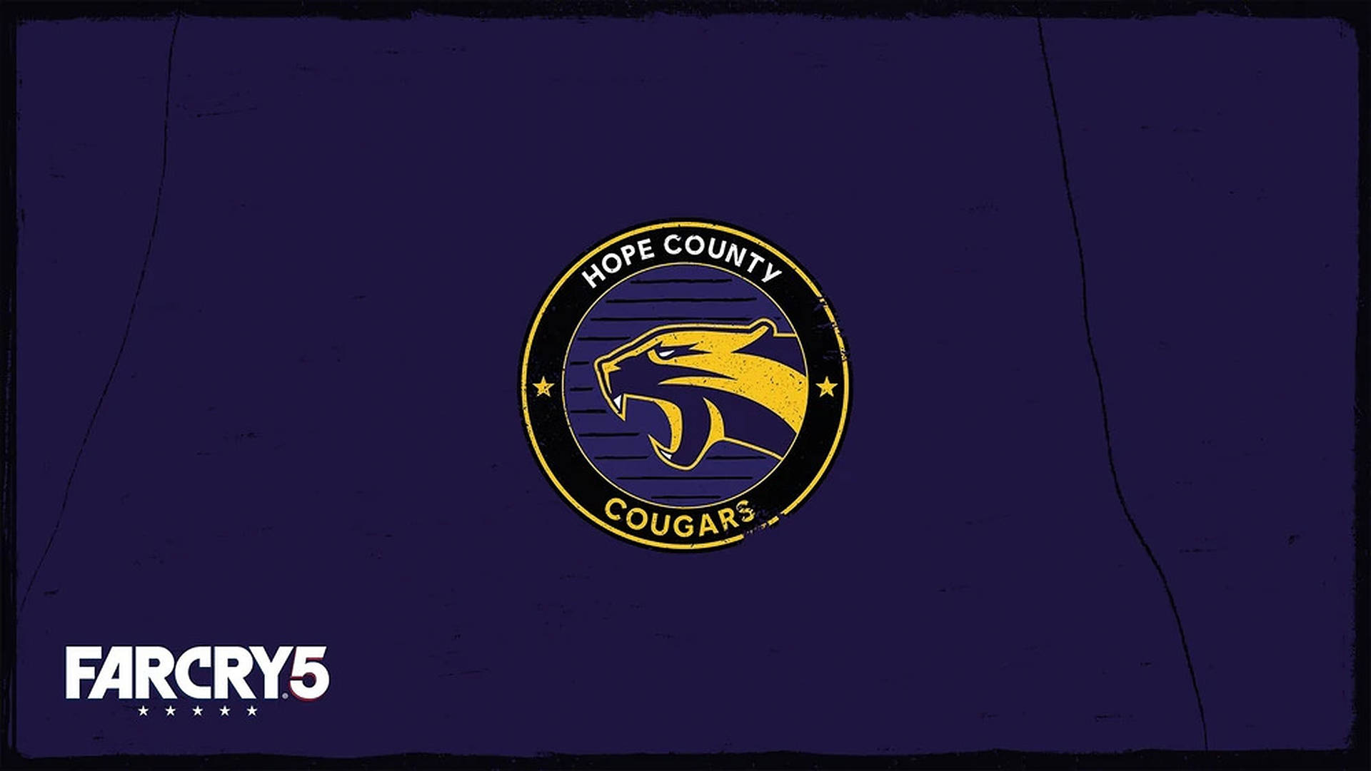 來自 Far Cry 5 的 Hope County Cougars 標誌，位於帶有紋理的深紫色背景上。