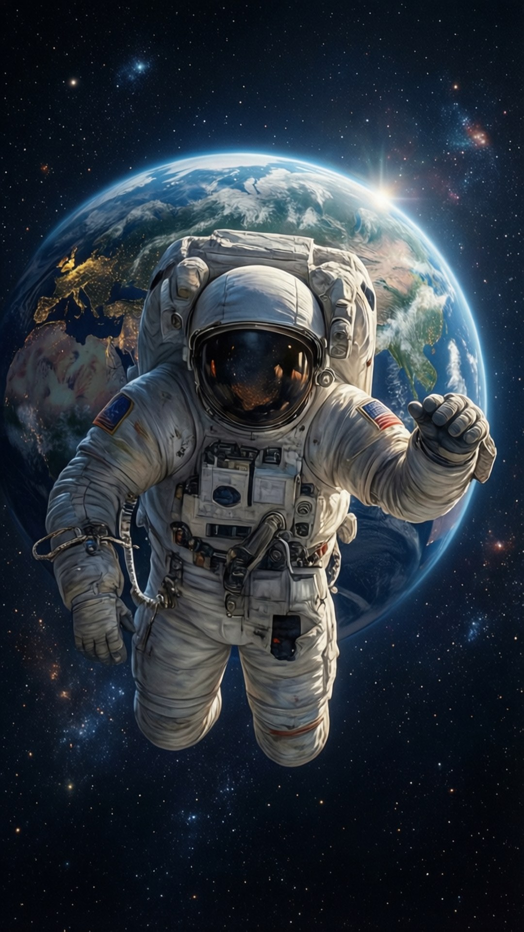 太空人在太空漂浮，地球在背景中。