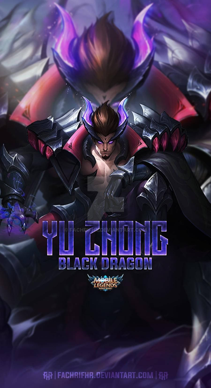 Yu Zhong Black Dragon 遊戲角色，身著黑暗奇幻盔甲，眼睛發光。