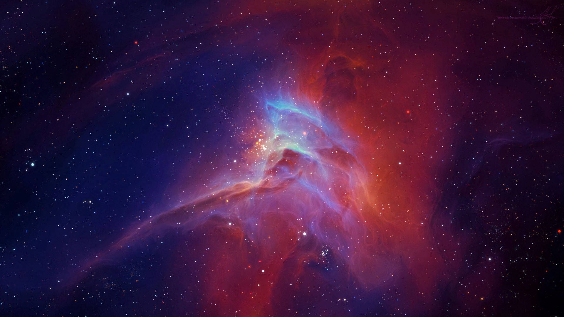 色彩繽紛的星雲，帶有發光的氣體和深空中的遙遠恆星。