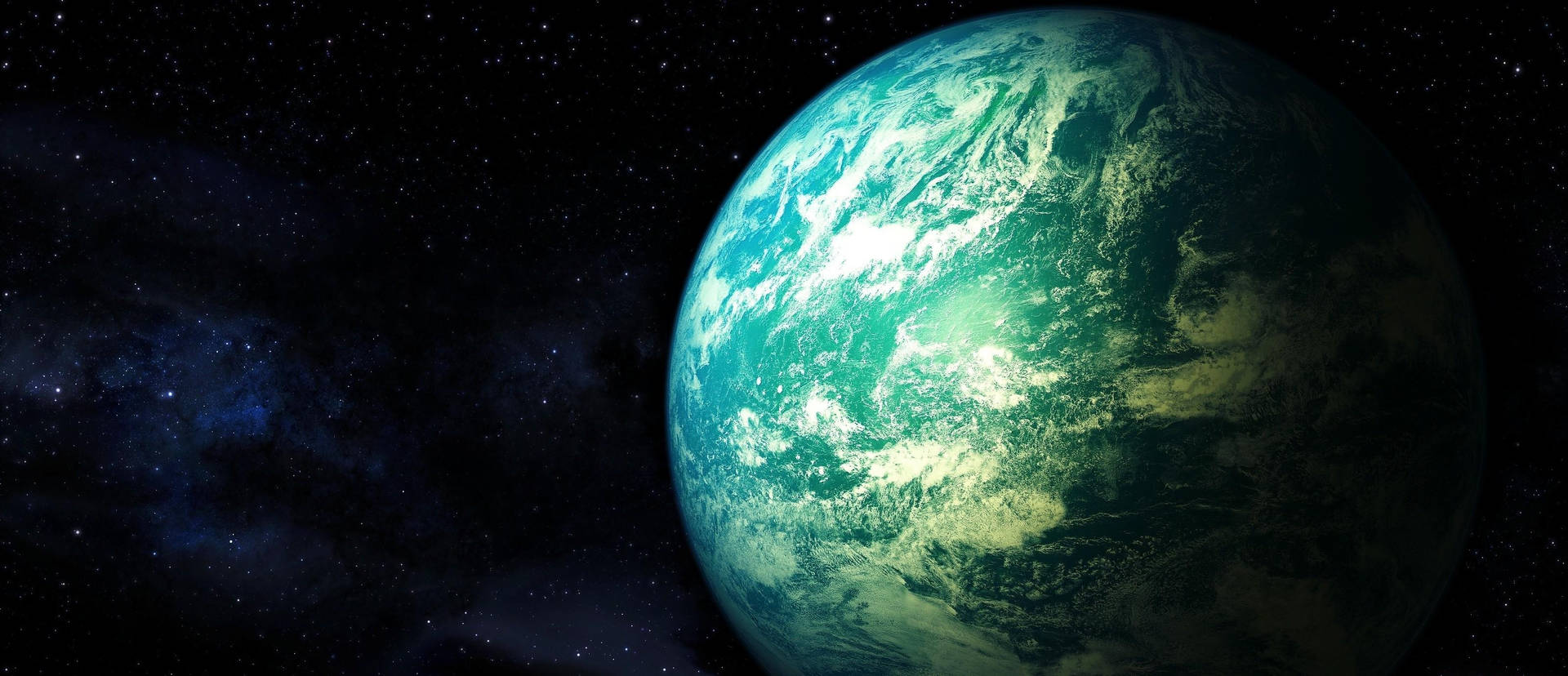 地球在太空中與星星和星雲一起發光