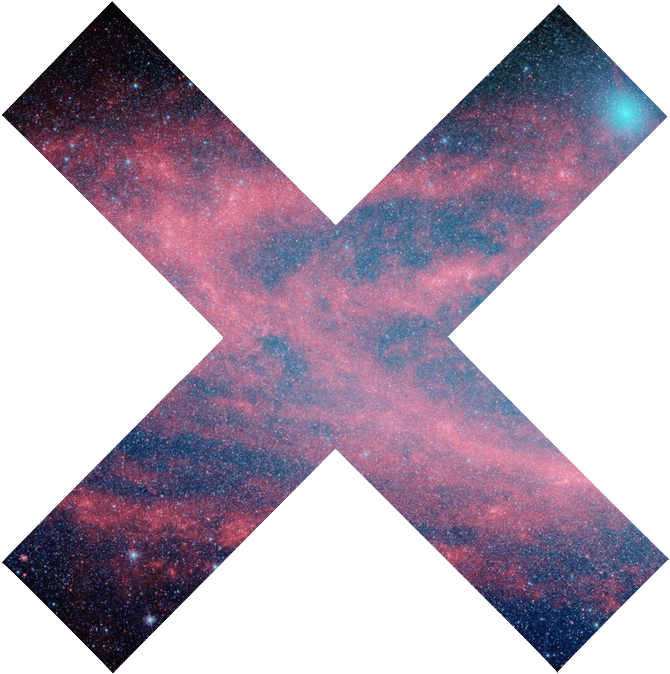 宇宙十字圖案疊加 壁紙 — 一個充滿活力的粉紅色和藍色宇宙星雲，在佈滿遙遠星空的黑色虛空中形成一個大膽的X形。