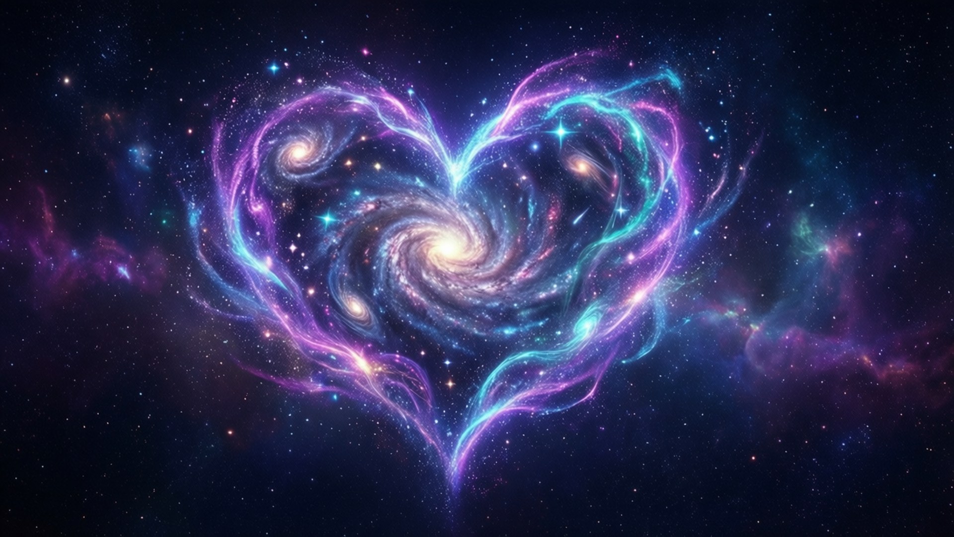 一個由太空中旋轉的星系和恆星組成的發光心形。