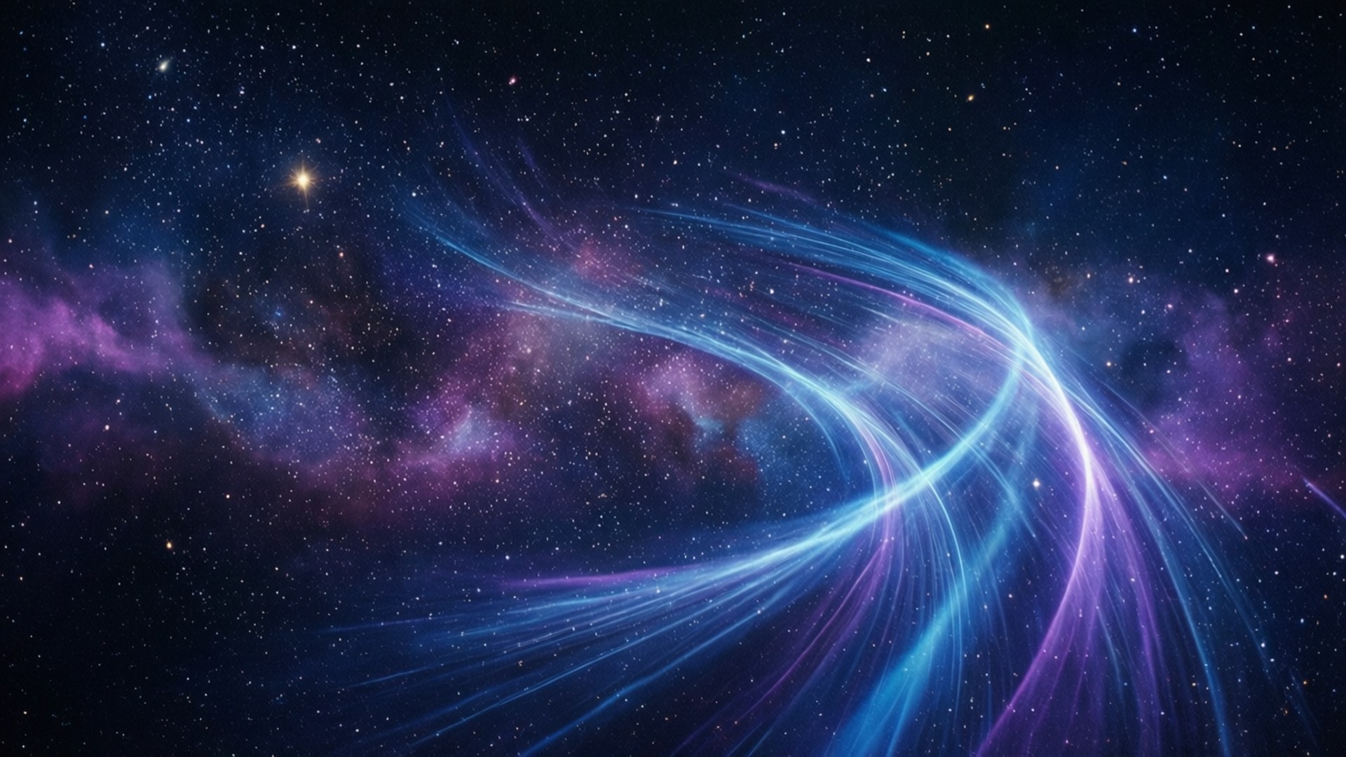 動態的宇宙能量流在充滿星星的星系中旋轉。