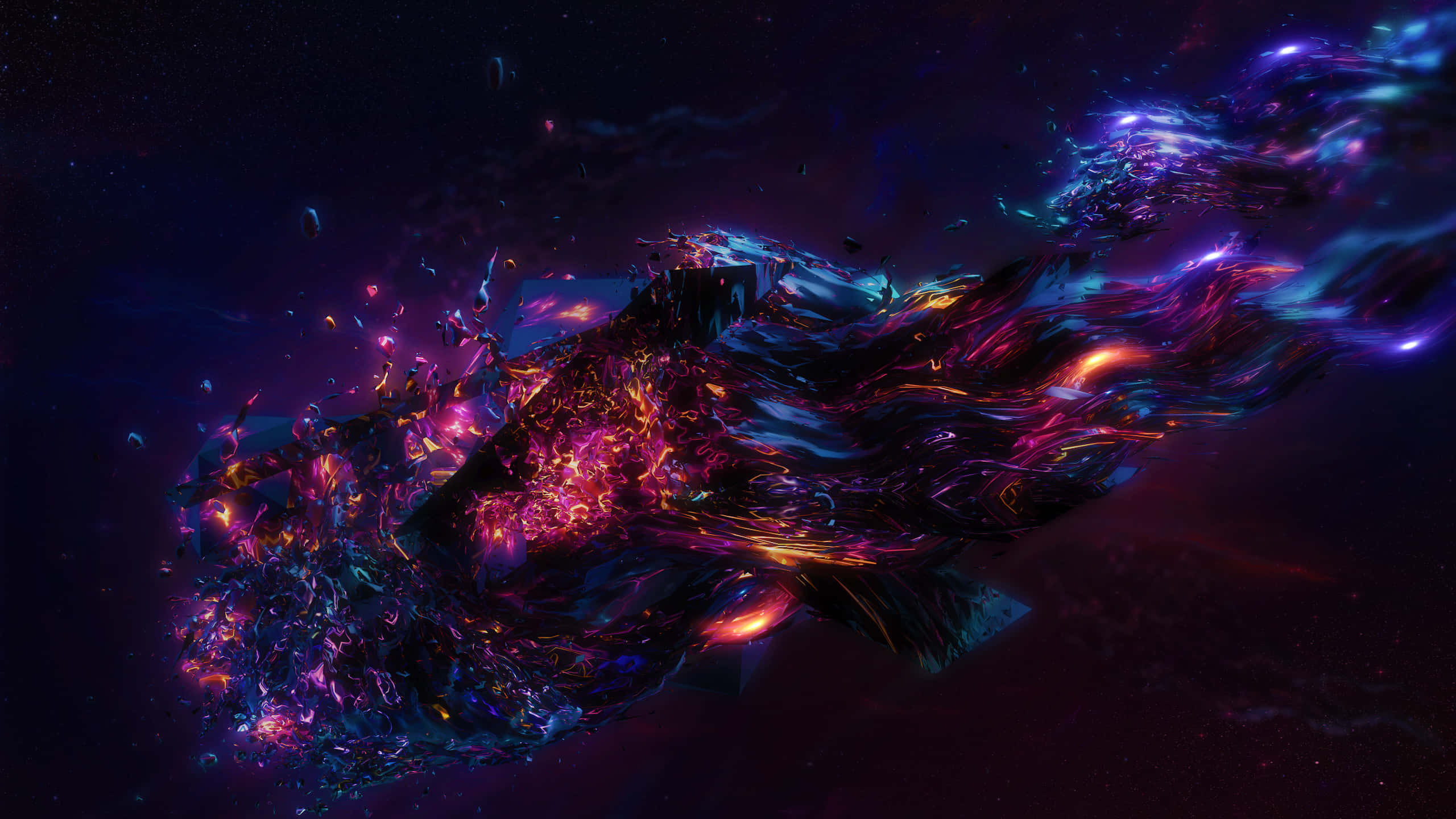 3d Graphics 桌布 壁紙 — 宇宙星雲在星空虛空中旋轉，呈現電光紫、粉紅和藍色調。