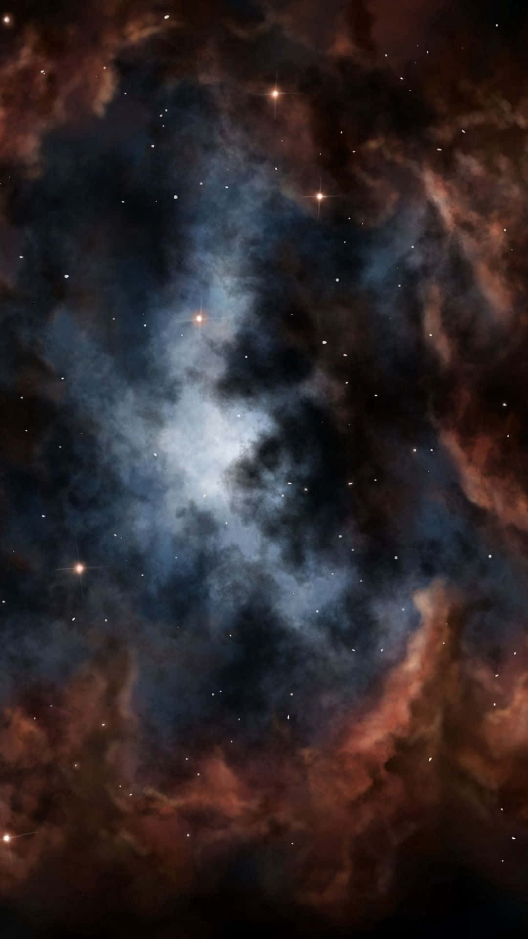 星雲 桌布 壁紙 — 宇宙星雲旋轉著深藍色和火紅色，恆星穿透其發光的宇宙雲層。